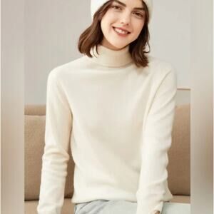 PURE COLLECTION Cashmere Turtleneck Sweater Ivory Cream Sz 22 {AA36}
